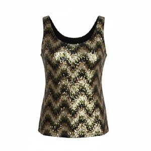 Doncaster Soft Knit Sleeveless‎ Dark Green Chevron Sequin Tank, Size 4